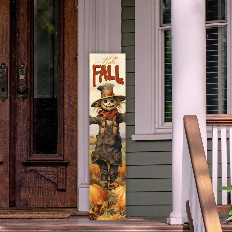 Hello Fall Spooky Scarecrow Porch Board