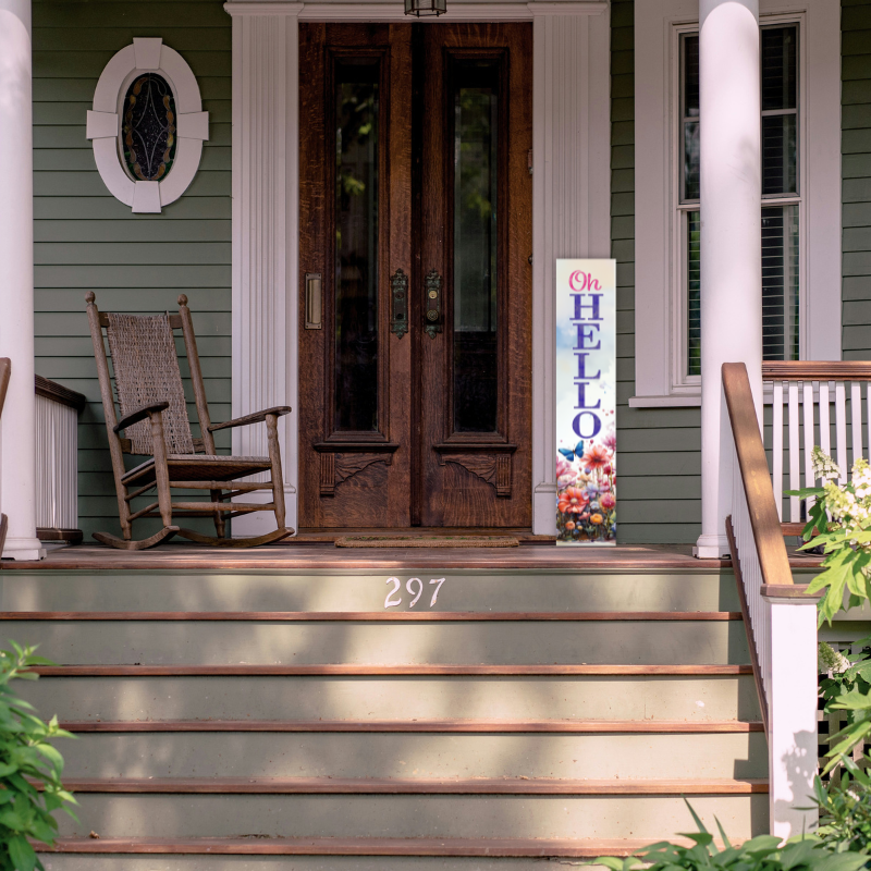 Oh Hello - Red and Blue Porch Board