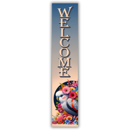 Welcome Bird With Flowers Dark Porch Board