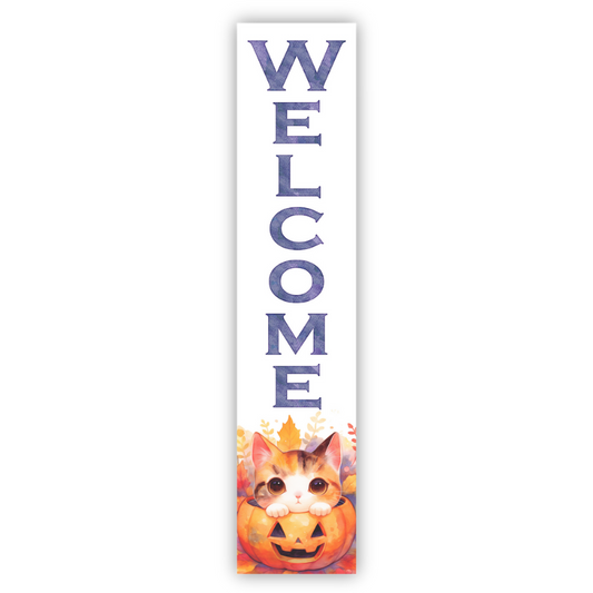 Welcome Kitty Pumpkin Porch Board