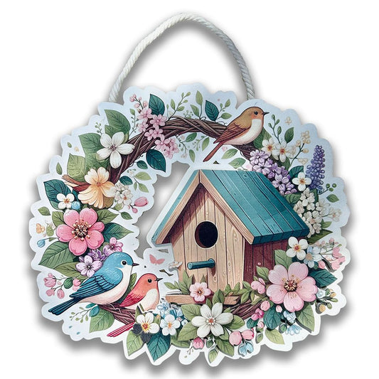 Bird House Wreath Cut-Out Door Hanger