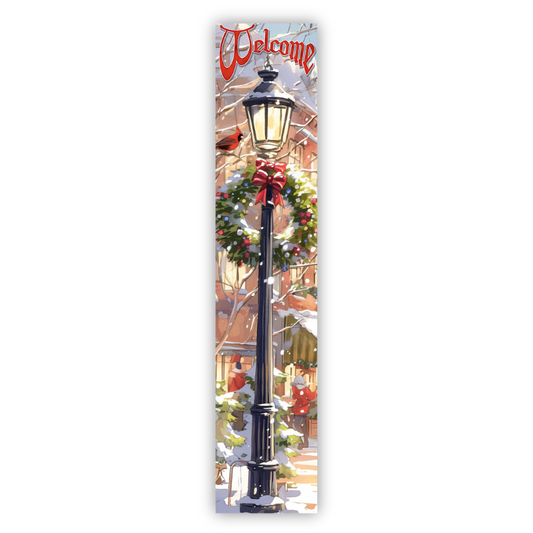 Welcome Lightpost Wreath Porch Board